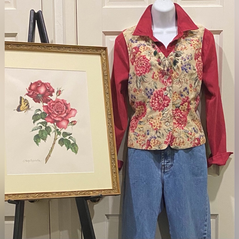 Talbots colorful flowered vintage cotton vest